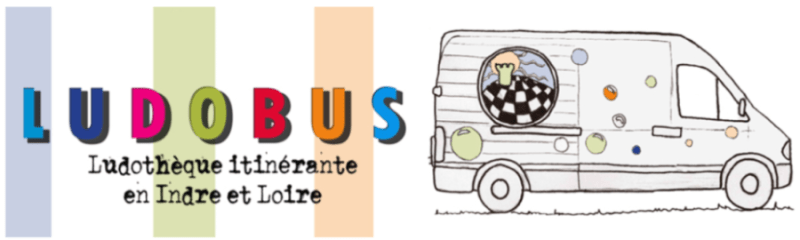 Ludobus : Ludothèque itinérante en Indre-et-Loire avec une illustration représentant le Ludobus dessiné